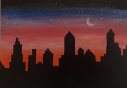City during Sunset, Sharmila Begum, Acrylic painting on canvas
